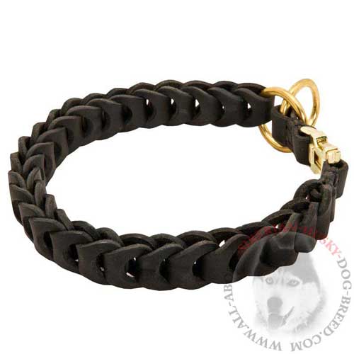 Comfortable Black Leather Choke Dog Collar for Siberian Husky