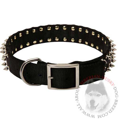 Nylon Siberian Husky Collar with Nickel Buckle and D-ring
