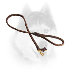 Comfy braided leather Siberian Husky line with round handle