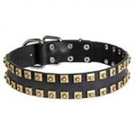 Handmade Leather Siberian Husky Collar with 2 Rows of Square Dotted Studs