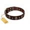 "Breaking the Horizon" FDT Artisan Brown Leather Siberian Husky Collar with Engraved Studs and Medallions