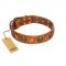 "Rockin' Doggie" FDT Artisan Tan Leather Siberian Husky Collar Adorned with Stars and Skulls
