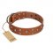 "Enchanted Skulls" FDT Artisan Tan Leather Siberian Husky Collar with Chrome Plated Skulls