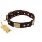 "Middle Age" FDT Artisan Brown Leather Siberian Husky Collar with Old Bronze-Plated Engraved Flowers and Large Plates