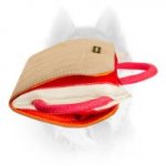 Advanced Siberian Husky training bite pillow with leather covering