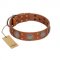 "Sun Rise Noon" FDT Artisan Tan Leather Siberian Husky Collar with Unique Design