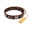 "Pirate Skull" FDT Artisan Brown Leather Siberian Husky Collar with Old Silver Look Plates and Skulls