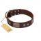 "Stone Stars" Stylish Handmade FDT Artisan Brown Leather Siberian Husky Collar
