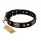 "Biker Style" FDT Artisan Black Leather Siberian Husky Collar with Old Bronze Look Plates and Skulls