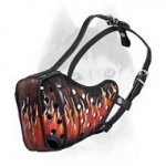 Exclusive design leather "Dondi" Plus muzzle with flames for your Siberian Husky