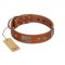 "Great Obelisk" Handcrafted FDT Artisan Tan Leather Siberian Husky Collar with Large Plates and Pyramids