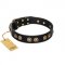 "Golden Artifact" FDT Artisan Black Leather Siberian Husky Collar with Old-bronze Covered Medallions