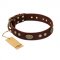 "Old-fashioned Glamor" FDT Artisan Brown Leather Siberian Husky Collar with Old Bronze Look Plates and Circles