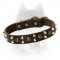Luxury Leather Collar with Two Rows of Pyramids and One Row of Studs