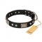 "Pirates Gold" FDT Artisan Black Leather Siberian Husky Collar with Old Silver Look Plates and Skulls