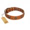 "Rockstar" FDT Artisan Tan Leather Siberian Husky Collar with Engraved Studs and Medallions