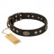 "Perfect Tracery" FDT Artisan Black Leather Siberian Husky Collar with Old Bronze Look Plates and Circles