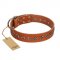 "Star Trek" FDT Artisan Tan Leather Siberian Husky Collar Decorated with Stars