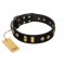 "Rare Dog" FDT Artisan Black Leather Siberian Husky Collar with Old Bronze-like Dotted Studs and Tiles