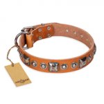 "Era of Future" FDT Artisan Handcrafted Tan Leather Siberian Husky Collar with Decorations