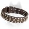 Elegant Leather Siberian Husky Collar with 3 Rows of Studs and Pyramids