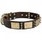 Handmade Leather Siberian Husky Collar with Brass Plates and Nickel Spikes