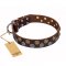 'Strong Shields' Decorated FDT Artisan Brown Leather Siberian Husky Collar - 1 1/2 inch (40 mm) wide