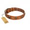 "Call of Feat" FDT Artisan Tan Leather Siberian Husky Collar with Old Bronze-like Studs and Oval Brooches