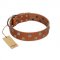 "Ancient Symbol" Trendy FDT Artisan Tan Leather Siberian Husky Collar with Silver- and Gold-Like Studs