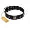 "Black Cavalier" Handmade FDT Artisan Black Leather Siberian Husky Collar with Silver-Like Stars and Large Plates