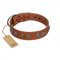 "Luxurious Life" Premium Quality FDT Artisan Tan Leather Siberian Husky Collar with Round Adornments