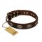 "Chocolate kiss" FDT Artisan Leather Siberian Husky Collar with Old Bronze Look Oval Plates