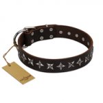 "Stars of Glory" FDT Artisan Brown Leather Siberian Husky Collar for Comfortable Walking