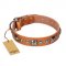 "Era of Future" FDT Artisan Handcrafted Tan Leather Siberian Husky Collar with Decorations