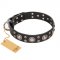 FDT Artisan 'Vintage Necklace' Studded Black Leather Siberian Husky Collar - 1 1/2 inch (40mm) wide