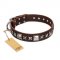 'Perfect Impression' FDT Artisan Siberian Husky Brown Leather Dog Collar with Silvery Square Studs - 1 1/2 inch (40 mm) Wide