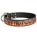 Hand Painted Leather Siberian Husky Collar with Flames