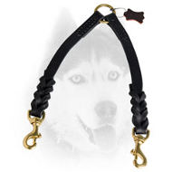 The Finest Braided Leather Siberian Husky Coupler for Walking 2 Dogs