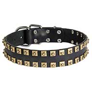 Handmade Leather Siberian Husky Collar with 2 Rows of Square Dotted Studs