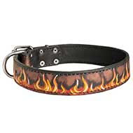 Hand Painted Leather Siberian Husky Collar with Flames