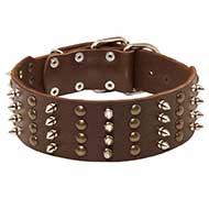 Extra Wide Leather Siberian Husky Collar with Studs and Spikes