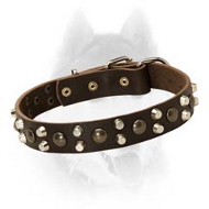 Luxury Leather Collar with Two Rows of Pyramids and One Row of Studs
