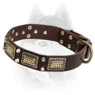 High Quality Leather Siberian Husky Collar with Brass Plates and Nickel Pyramids