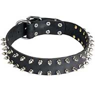 Leather Siberian Husky Collar with 2 Rows of Spikes