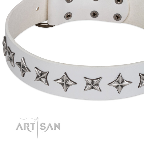 Handy use embellished dog collar of high quality natural leather