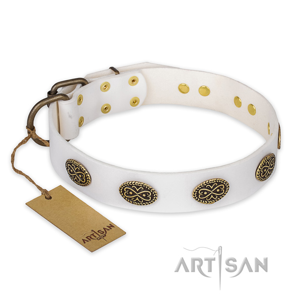 Top quality full grain genuine leather dog collar with reliable buckle
