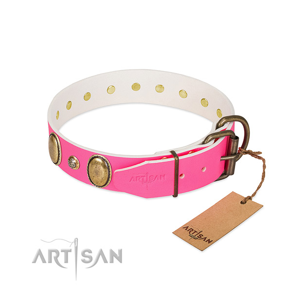 Stylish walking quality genuine leather dog collar