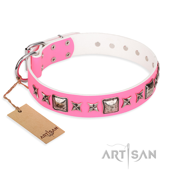 Genuine leather dog collar made of high quality material with corrosion proof fittings