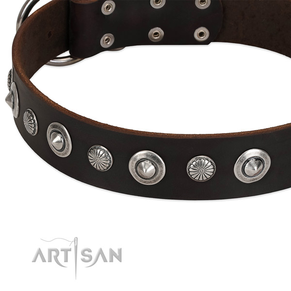Inimitable embellished dog collar of top quality genuine leather