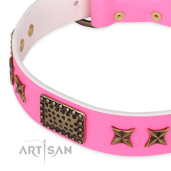 Full grain genuine leather collar with strong D-ring for your lovely doggie